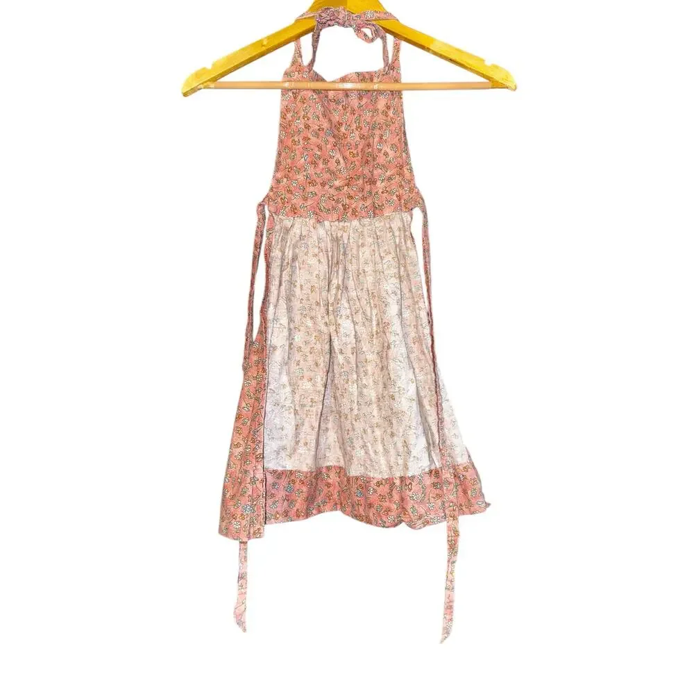 Vintage Handmade Girls Apron‎ Ditzy Floral Pink Pocket Daisy Prairie